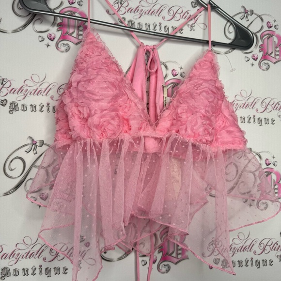 Kimchi blue tank top crop top pink mesh floral rose bust open keyhole back NWT - Picture 8 of 9